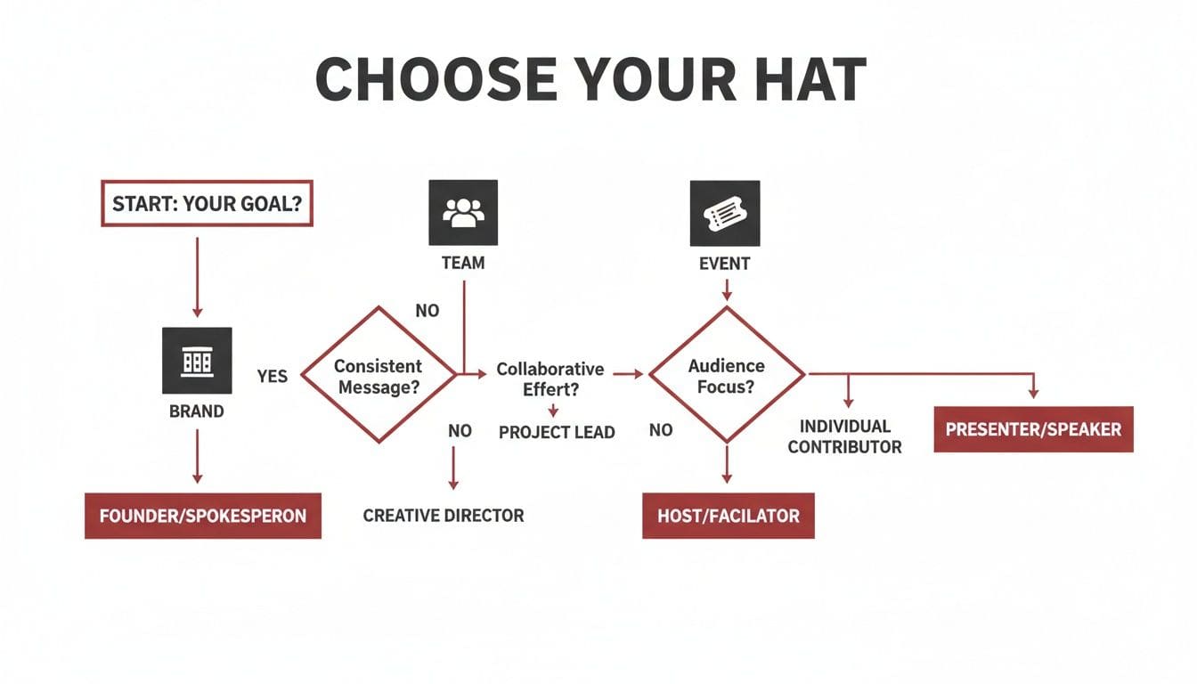 A flowchart titled 'Choose Your Hat' guiding professional roles based on goals and decision points.