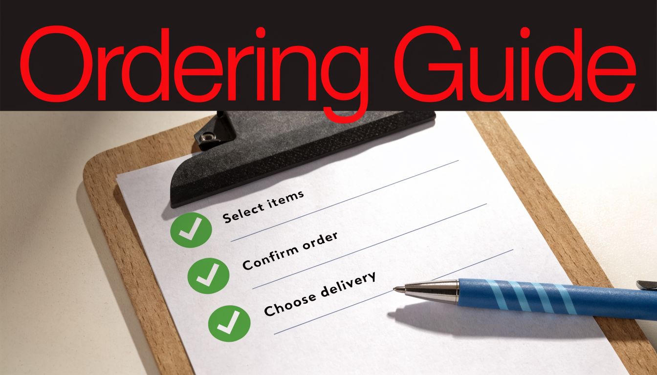 A clipboard with a checklist showing three completed steps for placing an online order.