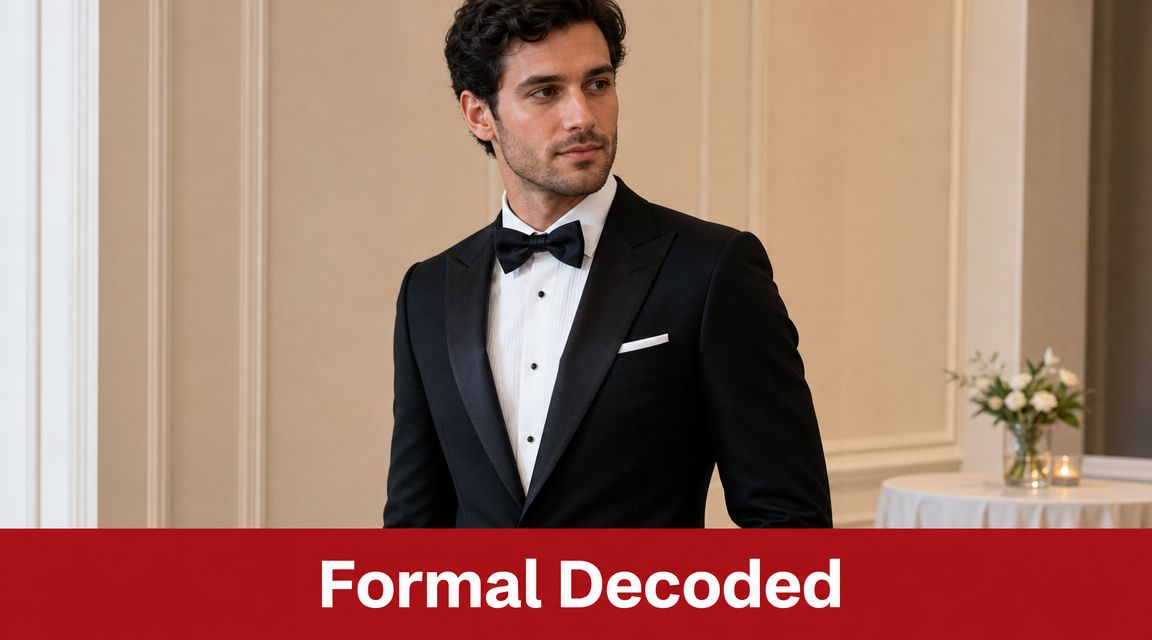 A sophisticated man wearing a black tuxedo with a bowtie and white shirt, looking to the side.