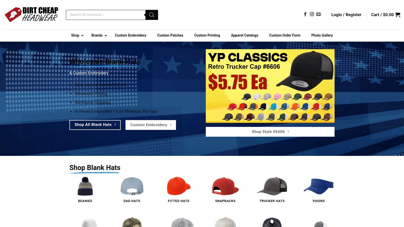 Screenshot from https://dirtcheapheadwear.com