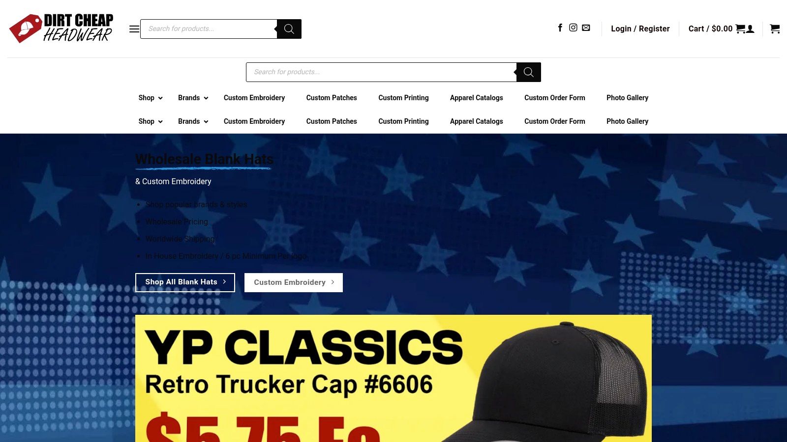 Screenshot from https://dirtcheapheadwear.com
