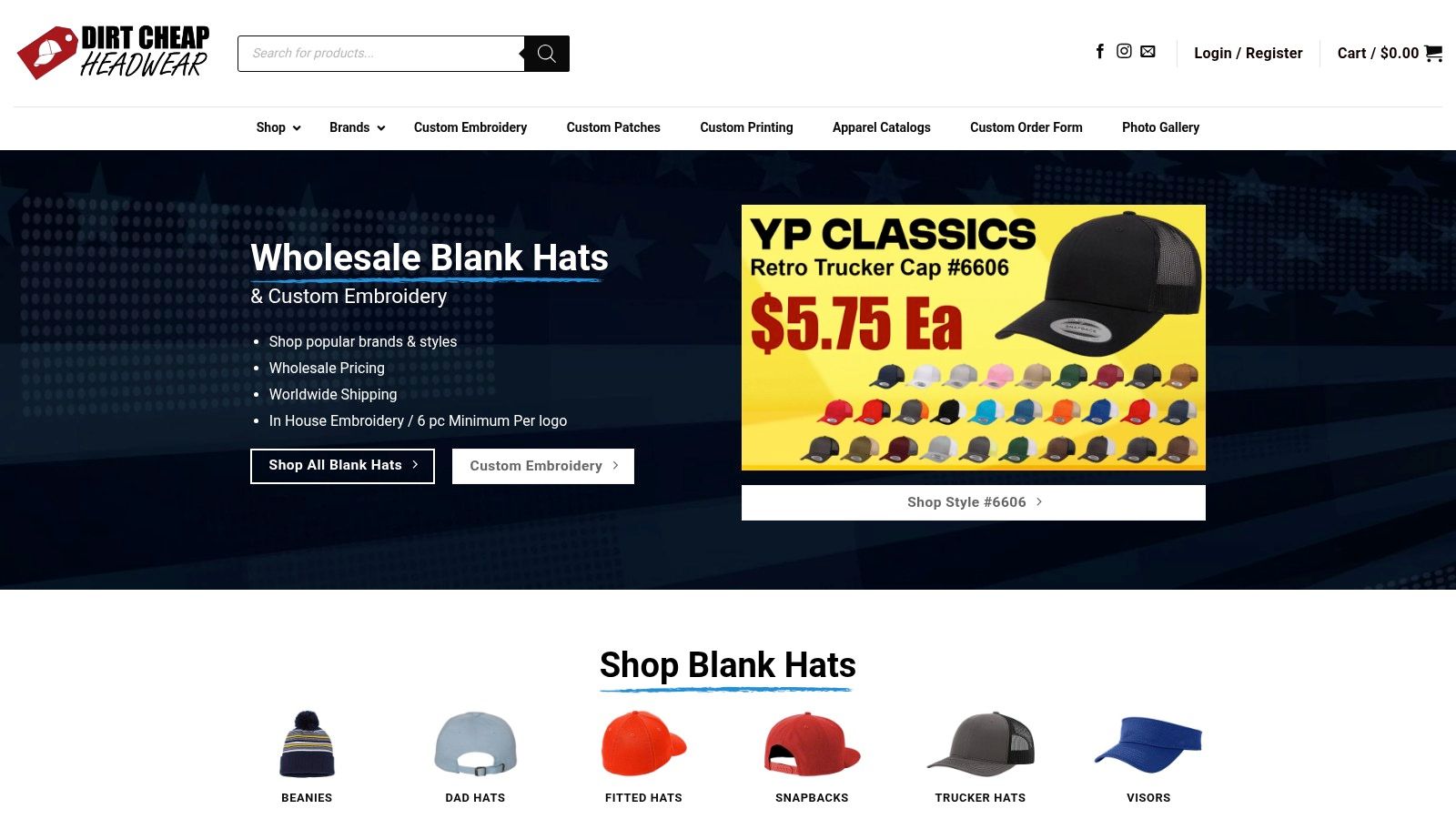 Screenshot from https://dirtcheapheadwear.com