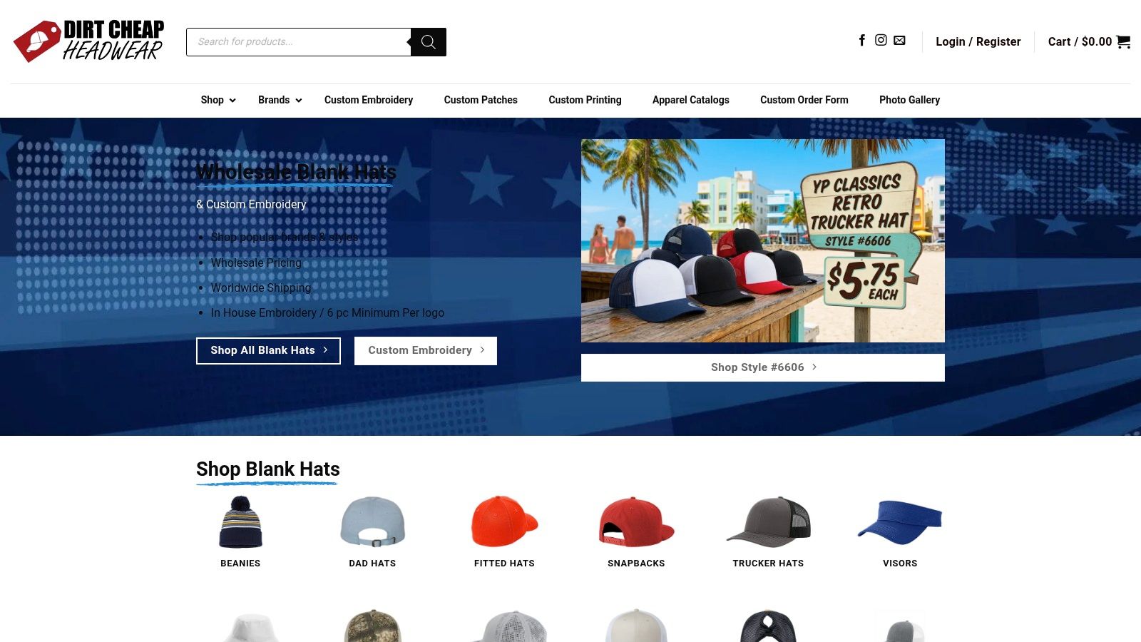 Screenshot from https://dirtcheapheadwear.com
