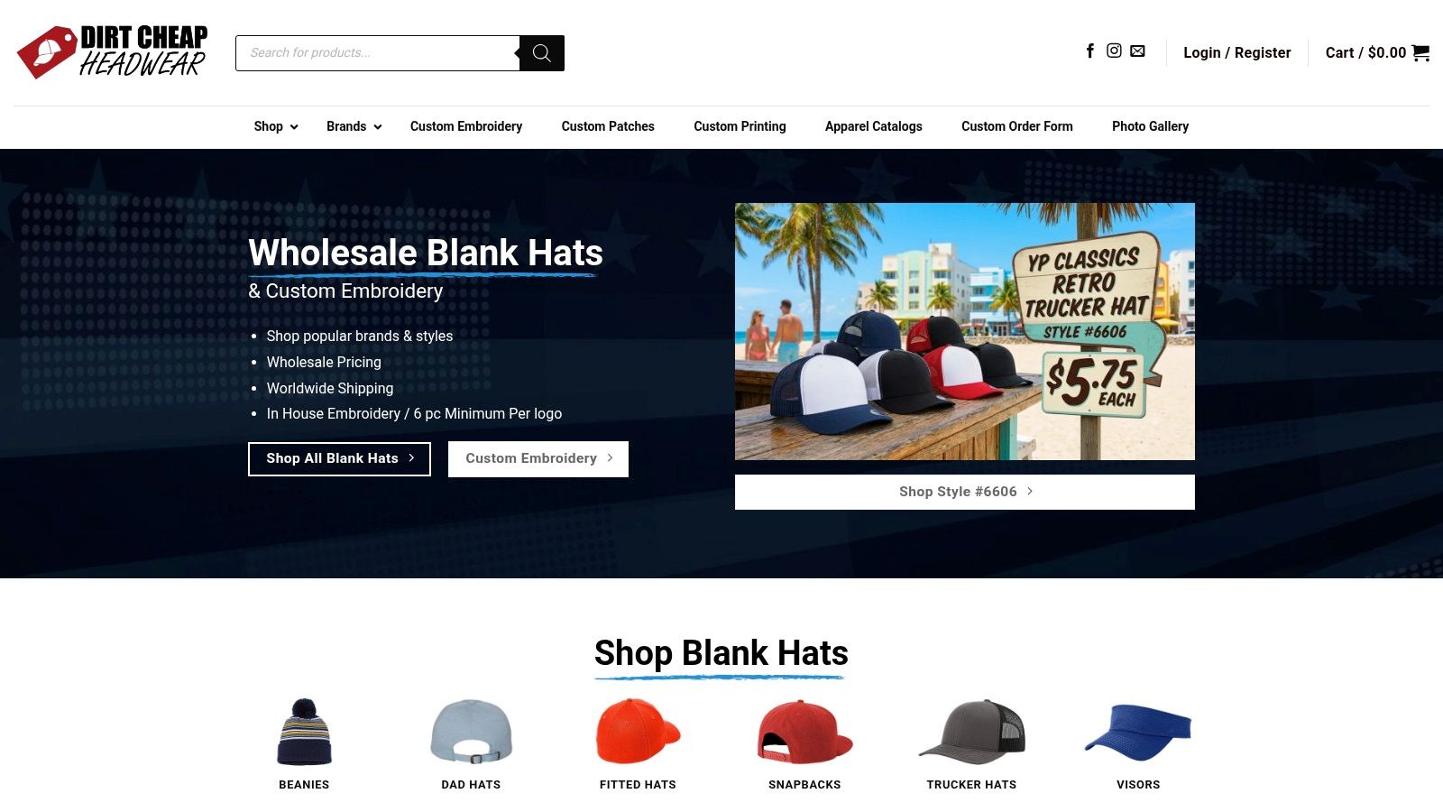 Screenshot from https://dirtcheapheadwear.com