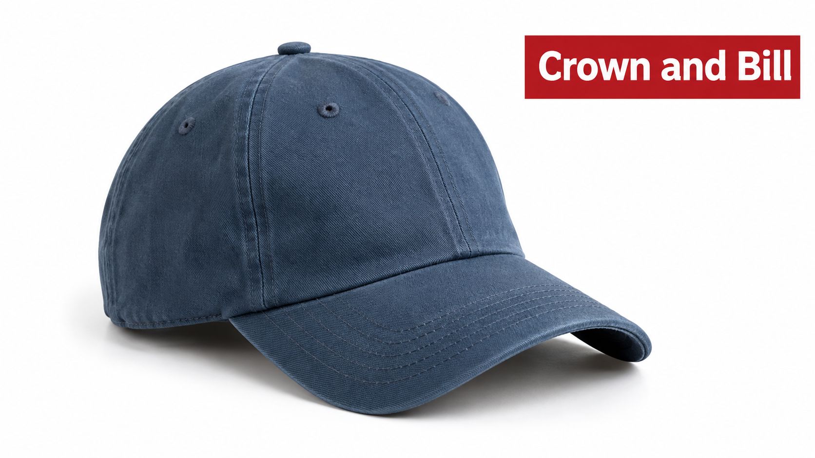 A solid dark blue six-panel cotton baseball hat isolated on a plain white background.